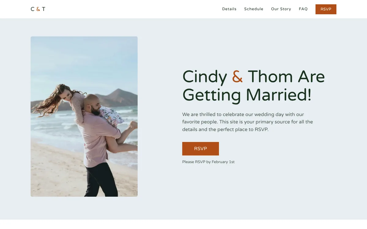 Cindy & Thom wedding website home page